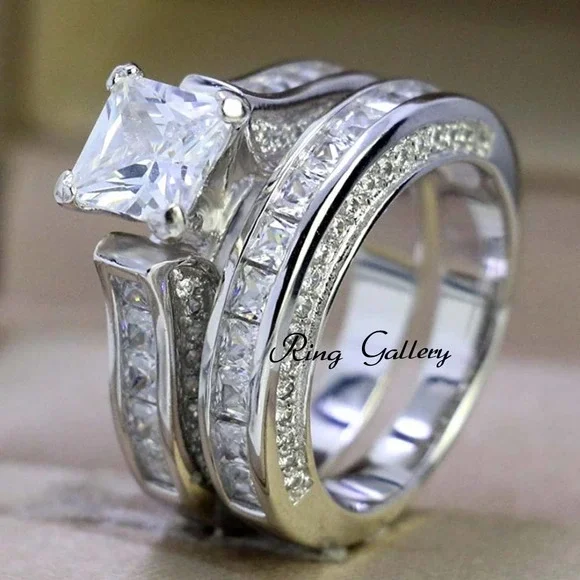 Wedding Ring Set Engagement Ring 925/14k Sterling Silver size 5,6,7,8,9,10,11,12 - Picture 3 of 4